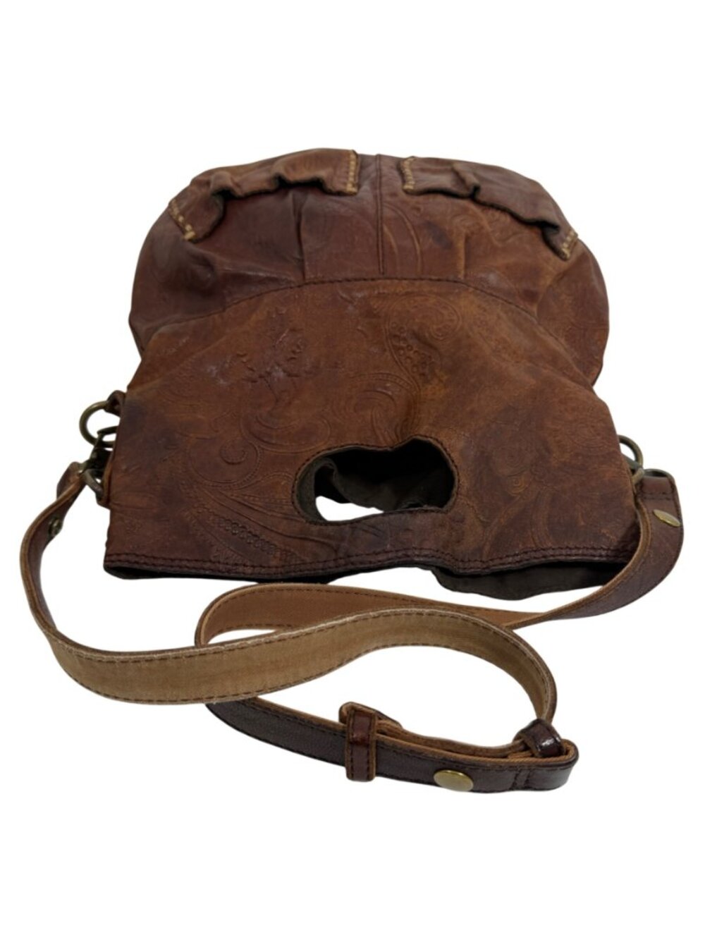 Vintage Lucky Brand Embossed Brown Lamb Leather Slouchy Shoulder Crossbody Bag - Picture 10 of 13